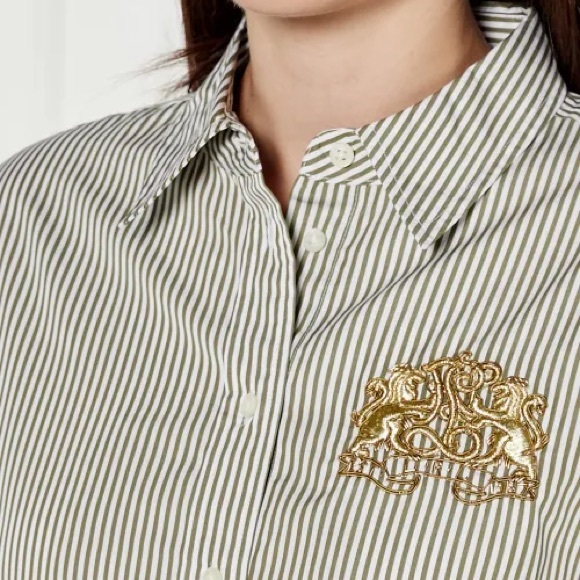 Ralph Lauren Olive Green Stripe Broadcloth Relaxed Fit Button Down Shirt S NWT - Picture 5 of 14